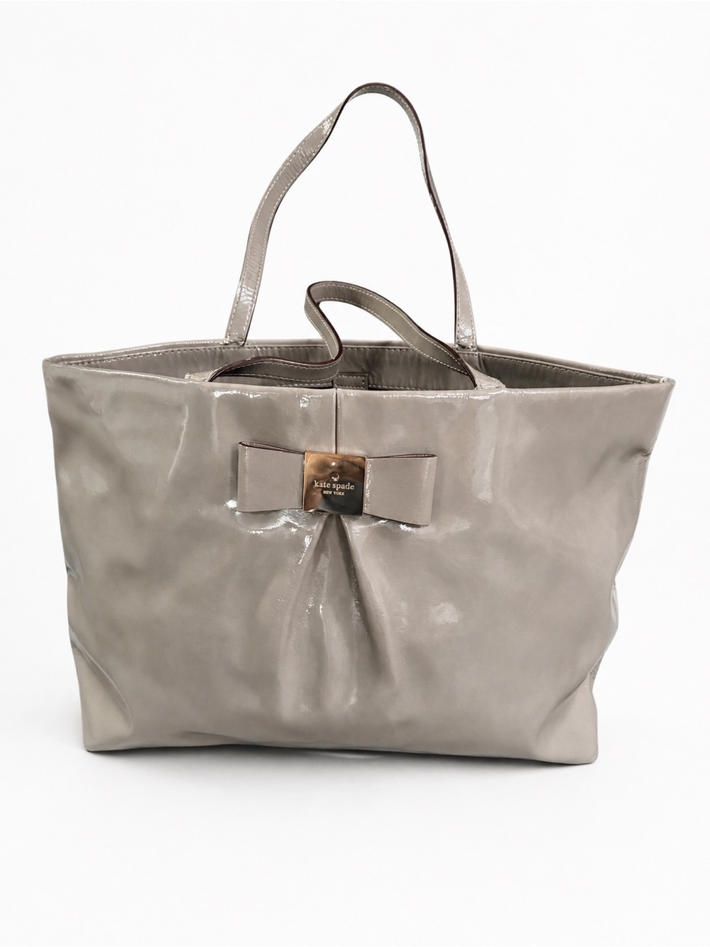 kate spade gray patent leather bow tote